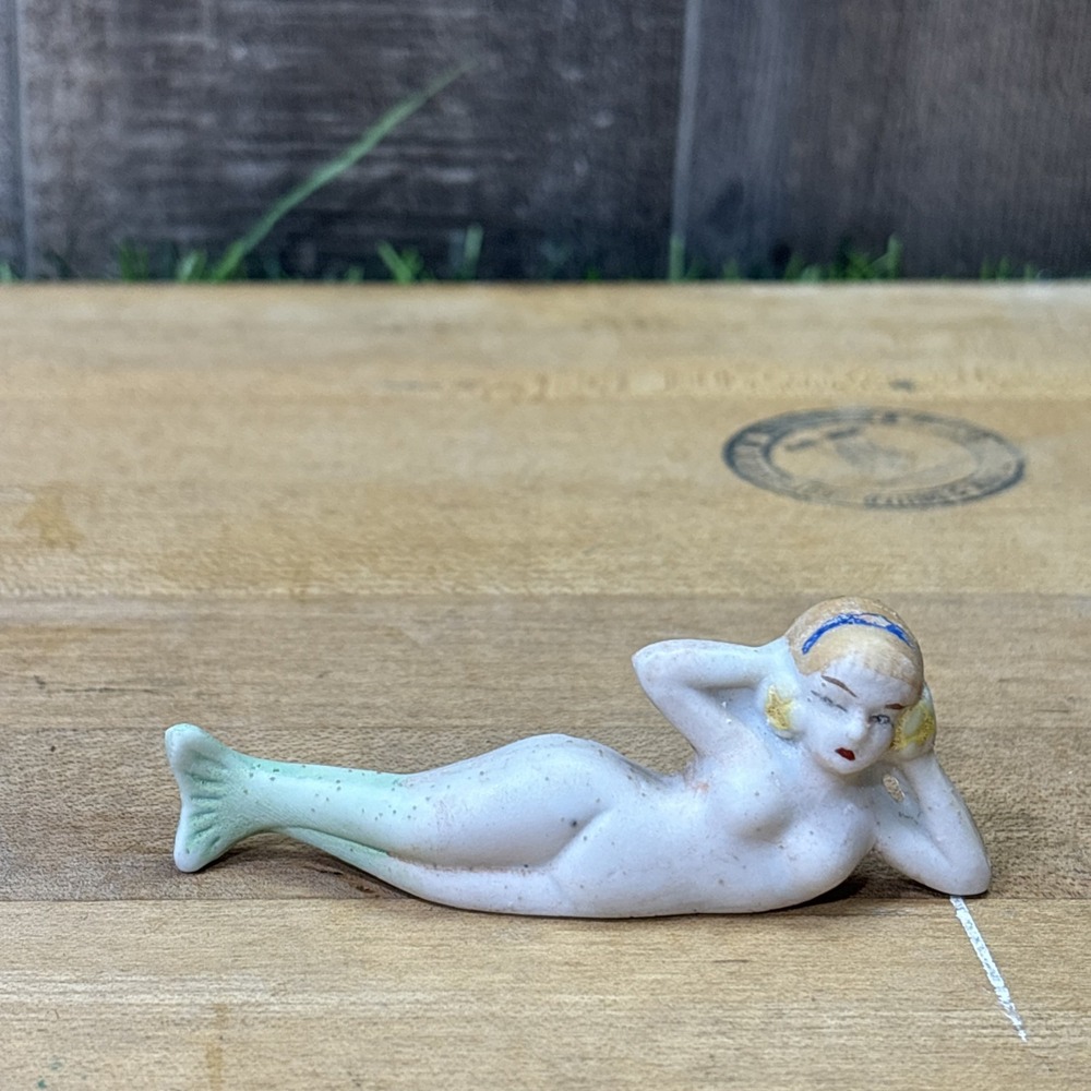 Vintage Japan Ceramic Bathing Beauty Mermaid Figurine Nude Lady 1930s-50s